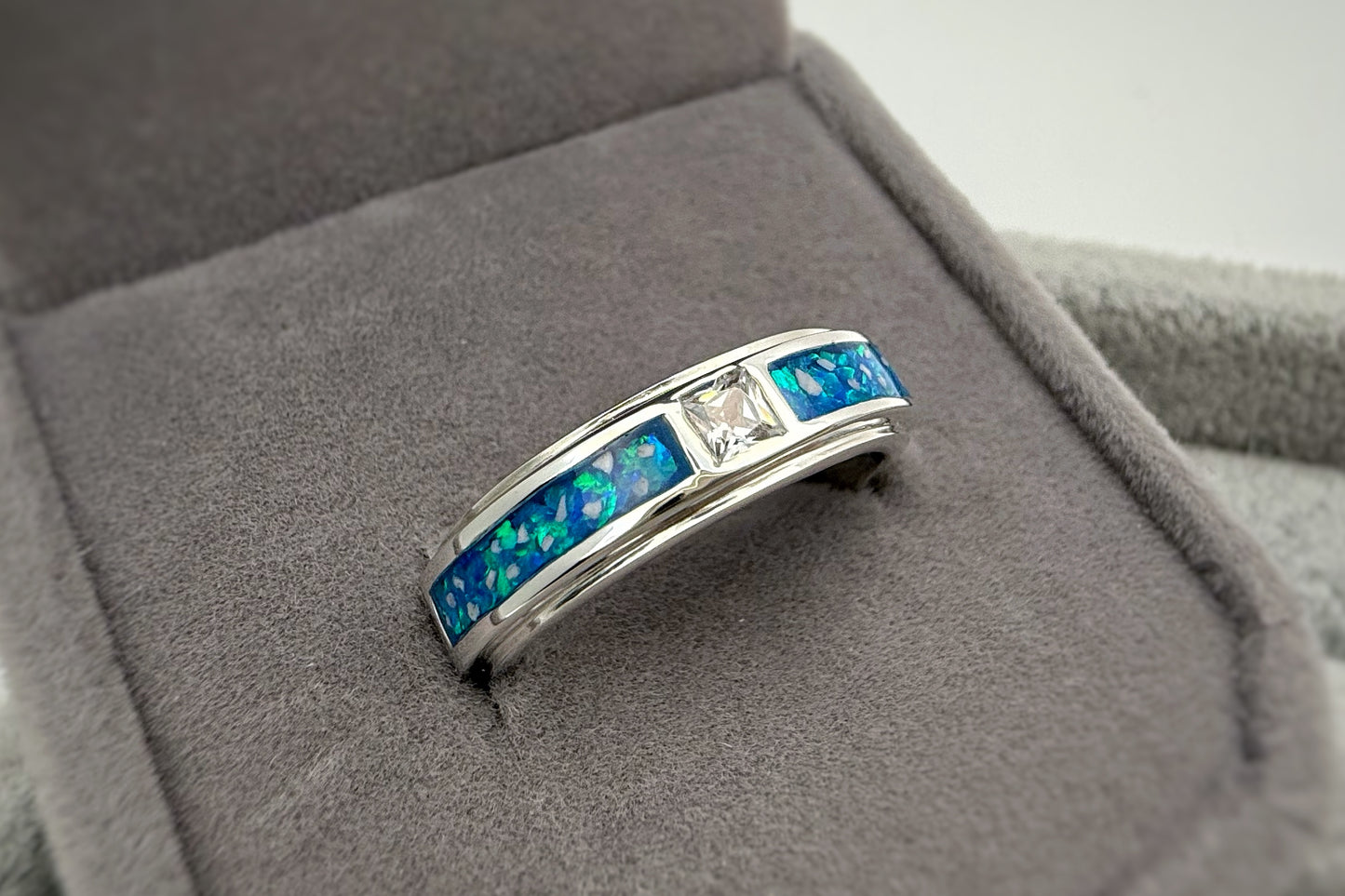 925 Silver Unisex 5mm Double Channel Crystal Band Ring