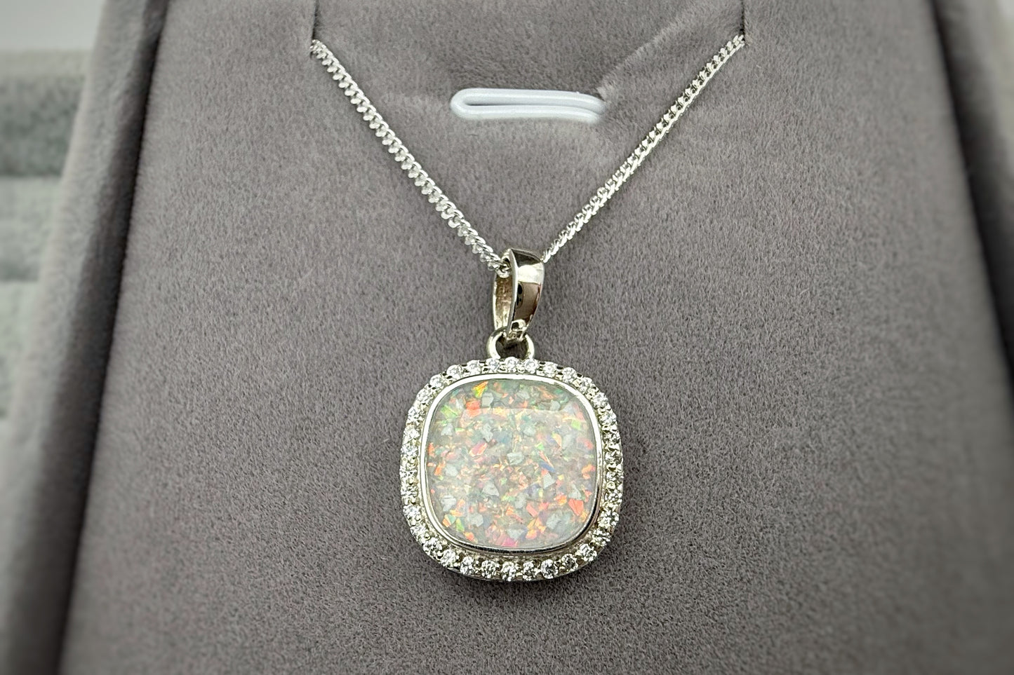 925 Silver Square Crystal Surround Pendant