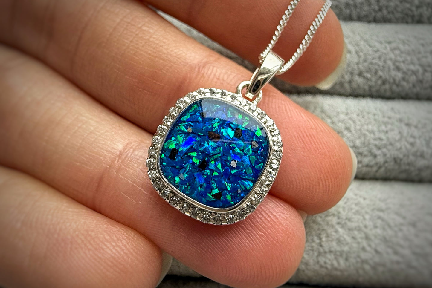 925 Silver Square Crystal Surround Pendant