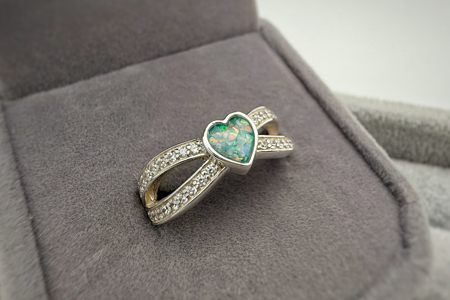 925 Silver Heart Split Crystal Ring
