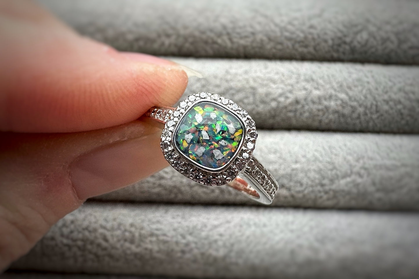 925 Silver Square Cushion Crystal Ring