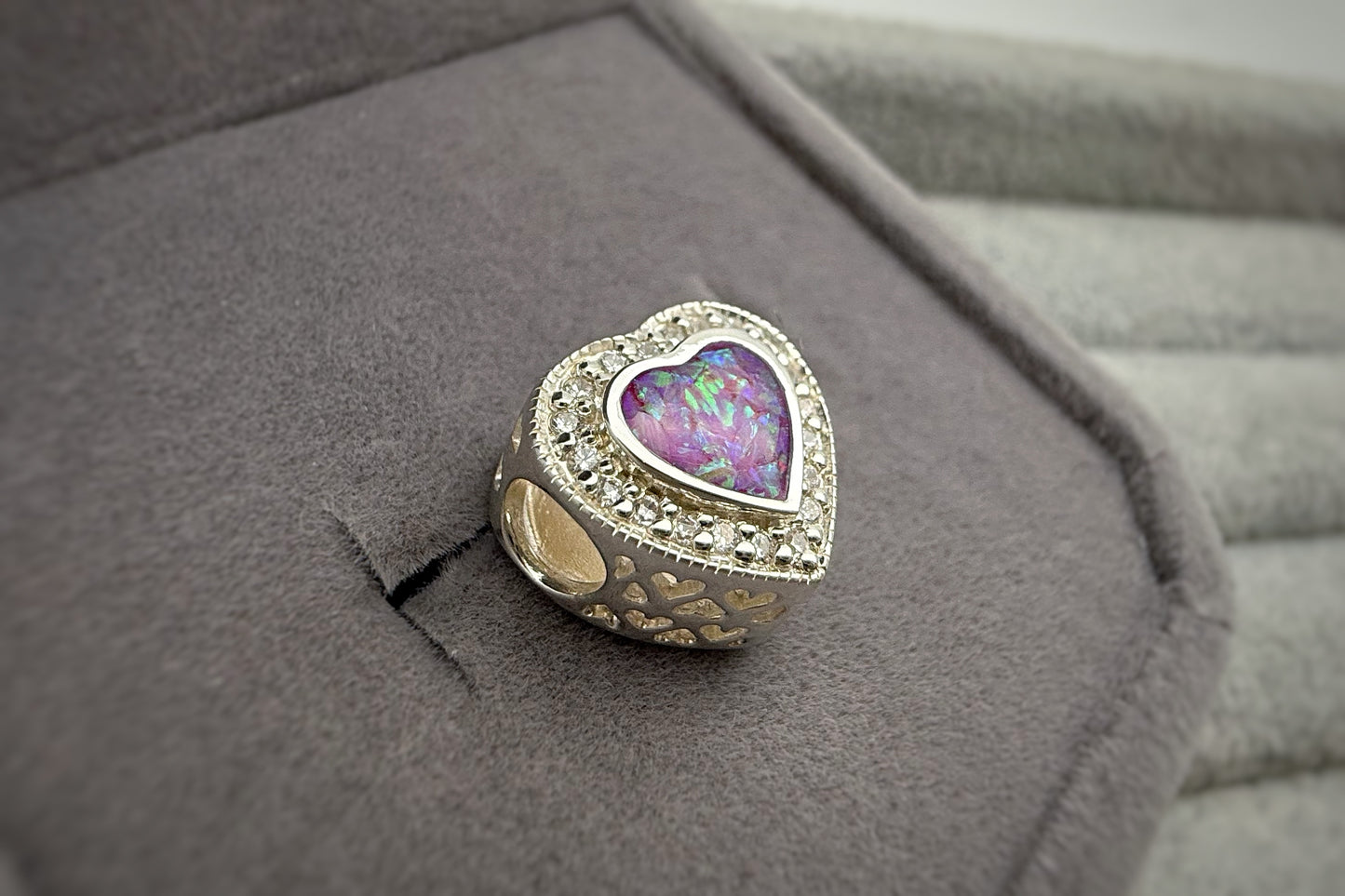 925 Silver Heart Filigree Crystal Charm