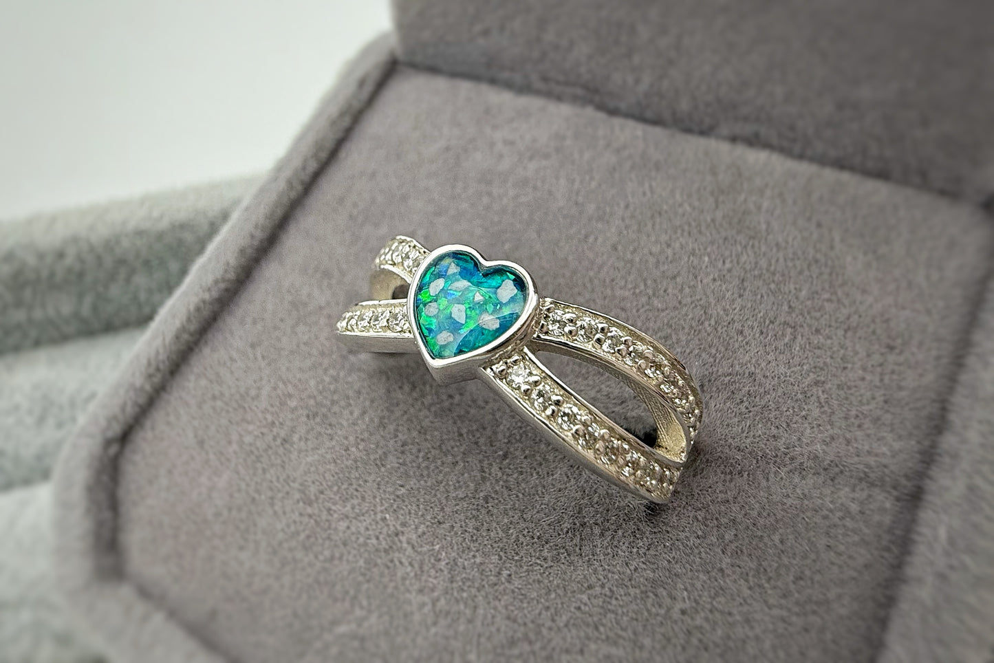 925 Silver Heart Split Crystal Ring