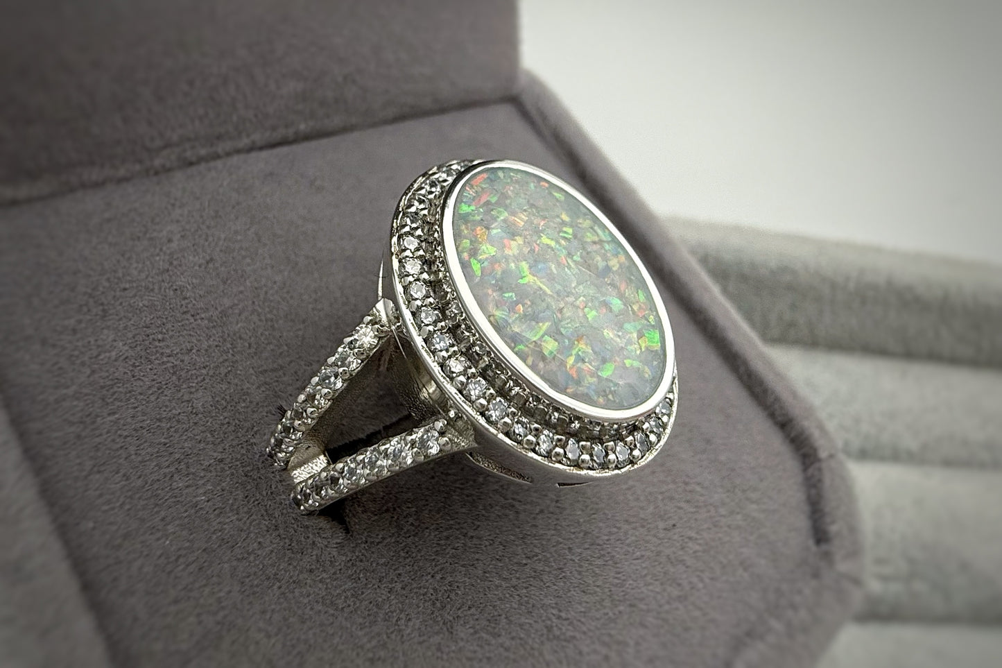 925 Silver Large Oval Crystal Statement Ring