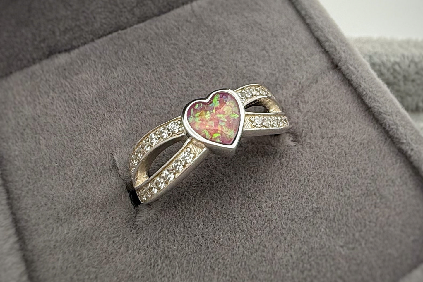 925 Silver Heart Split Crystal Ring