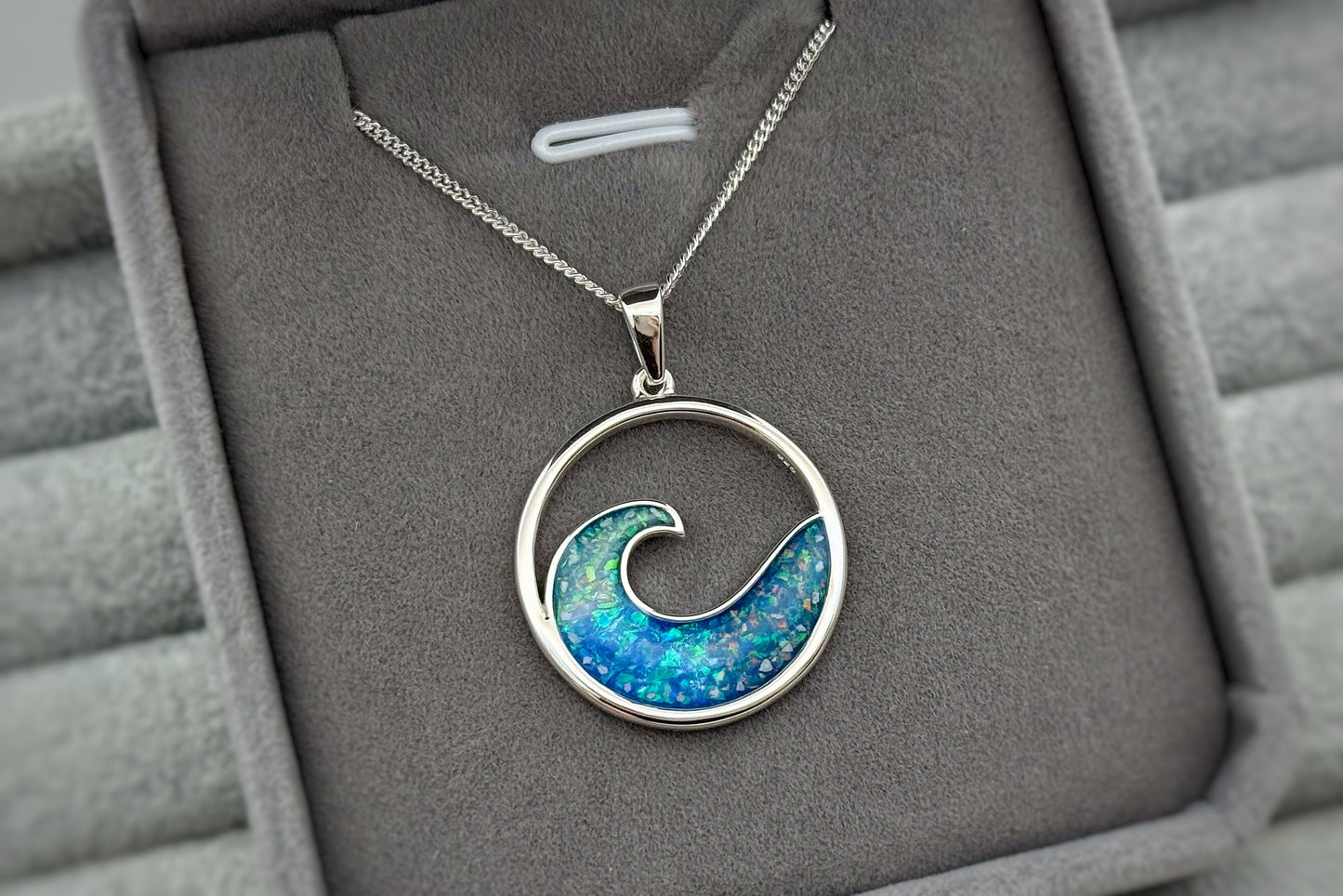 925 Silver Ocean Sea Wave Border Pendant
