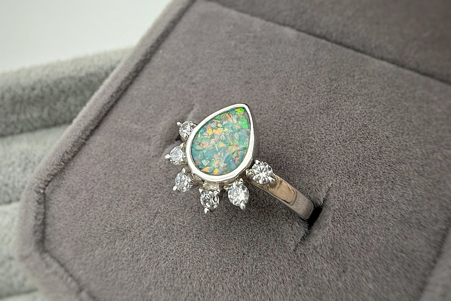925 Silver Rain Drop Crystal Ring