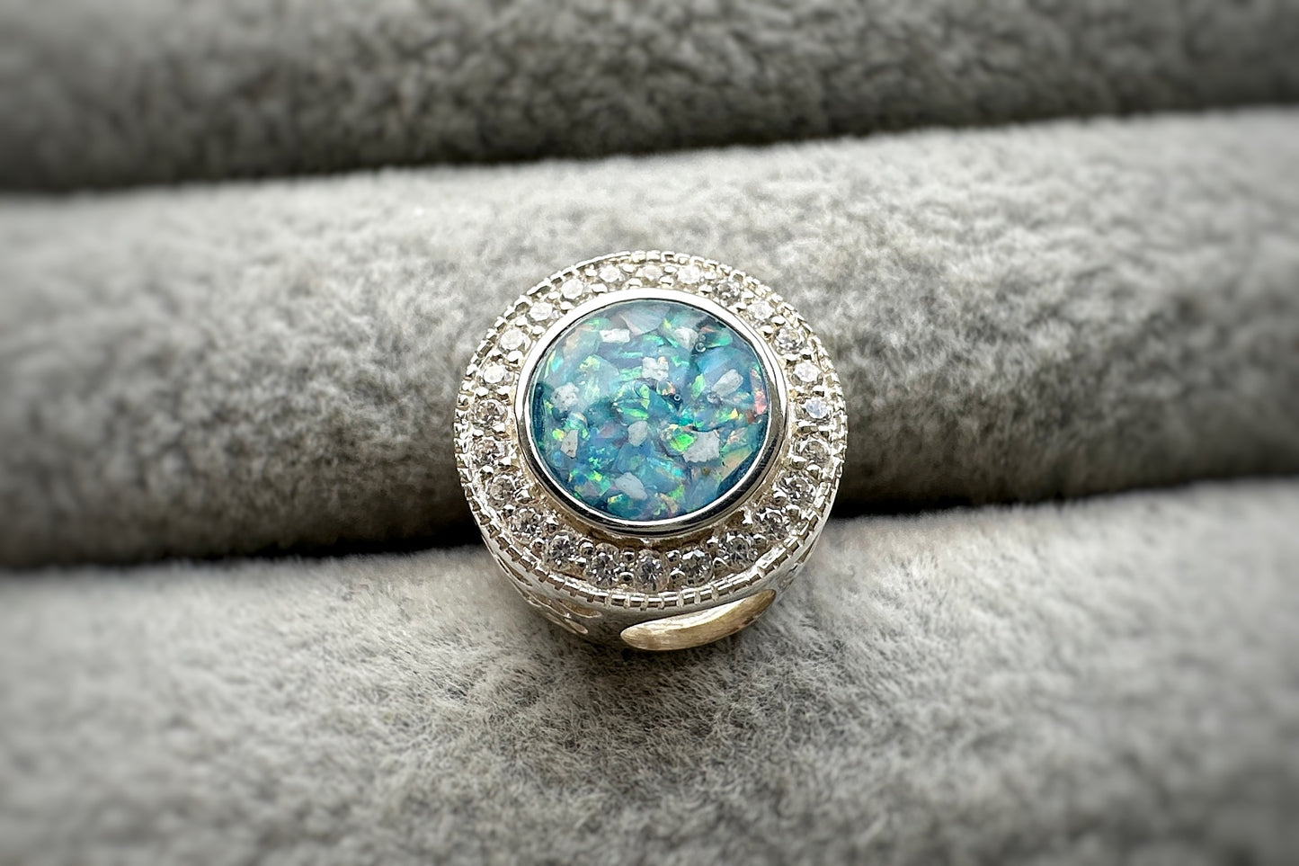 925 Silver Round Halo Filigree Crystal Charm
