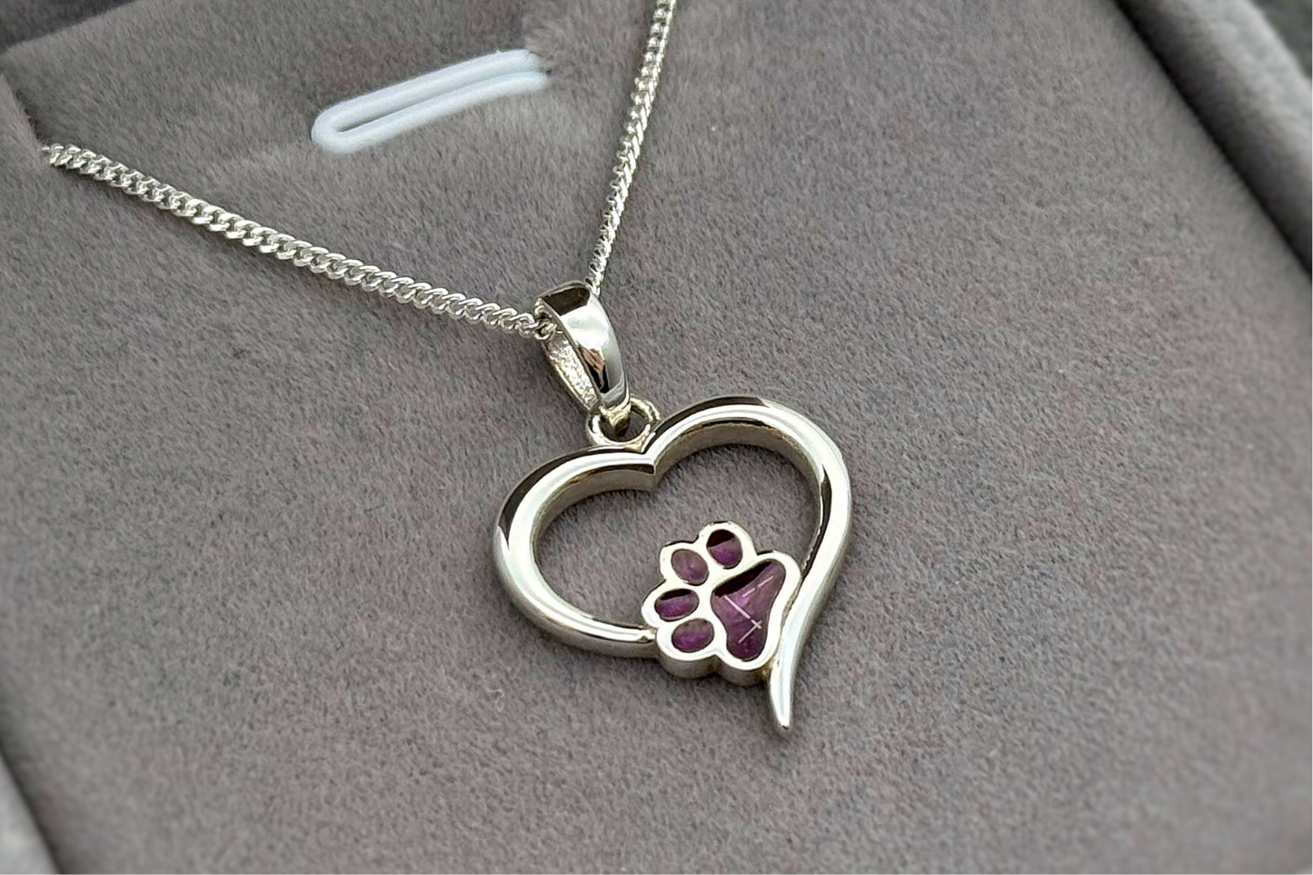 925 Silver Paw Print Hollow Heart Pendant