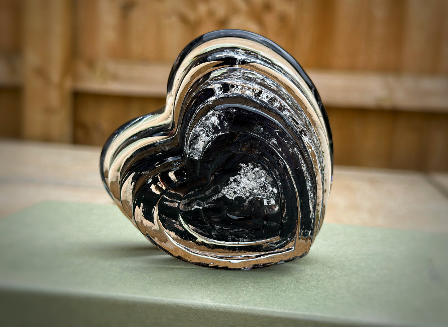 Crystal Glass Ashes Stepped Heart Paperweight
