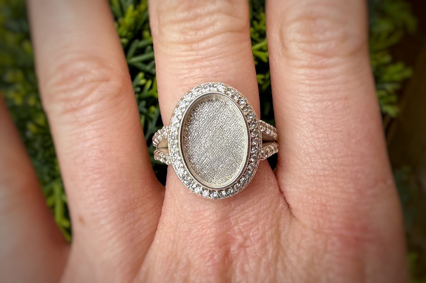 925 Silver Large Oval Crystal Statement Ring