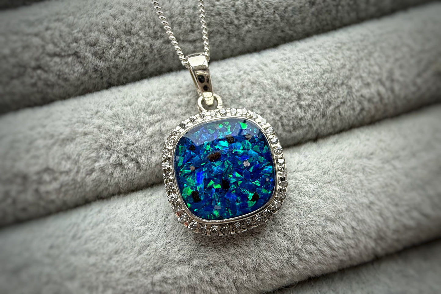 925 Silver Square Crystal Surround Pendant