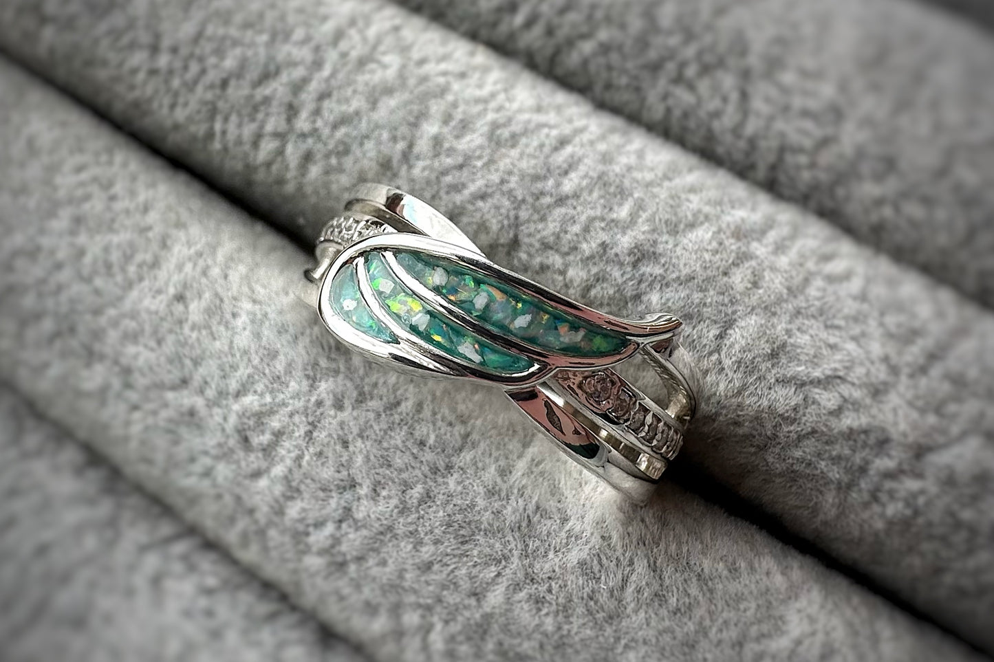 925 Silver Angel Wing Crystal Ring