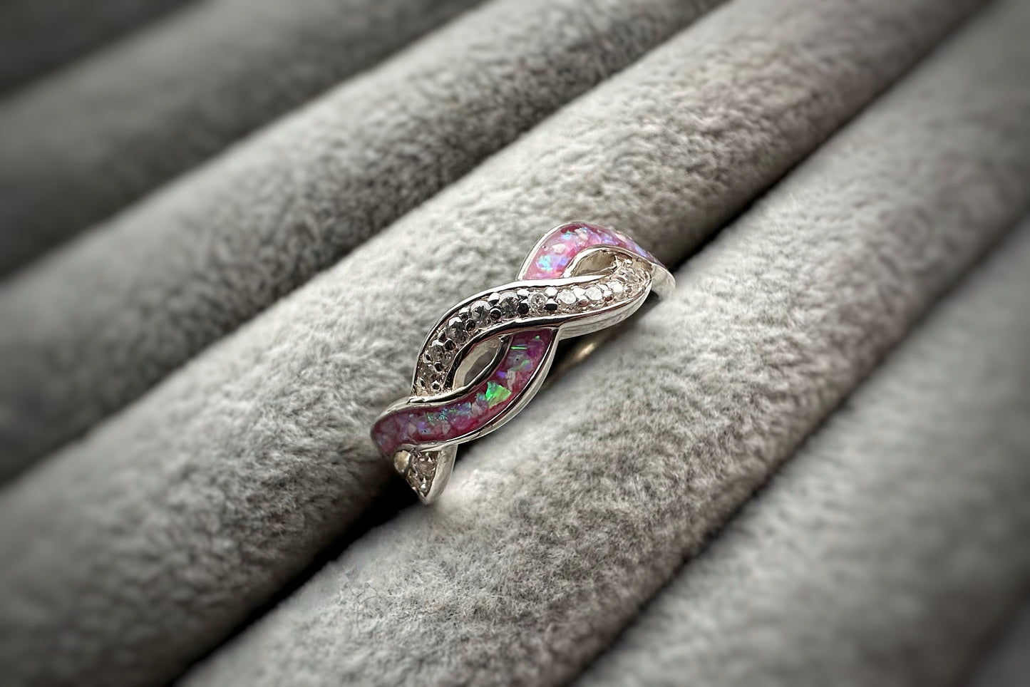 925 Silver Double Wave Crystal Band Ring