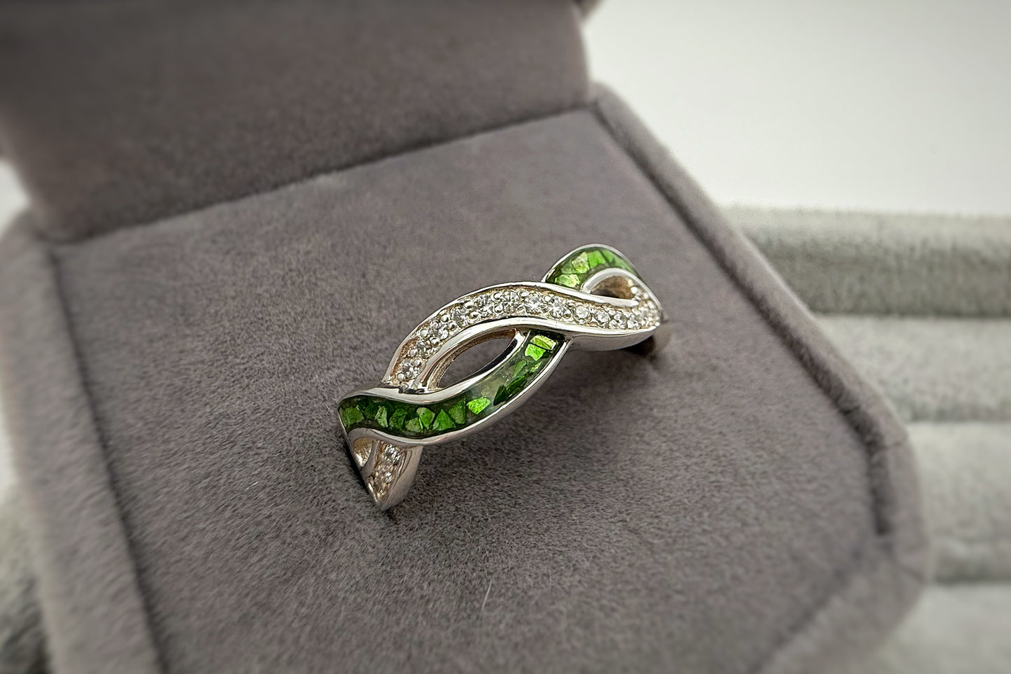 925 Silver Double Wave Crystal Band Ring