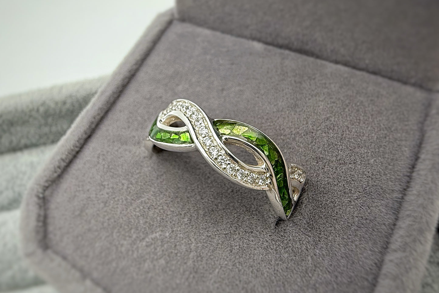 925 Silver Double Wave Crystal Band Ring