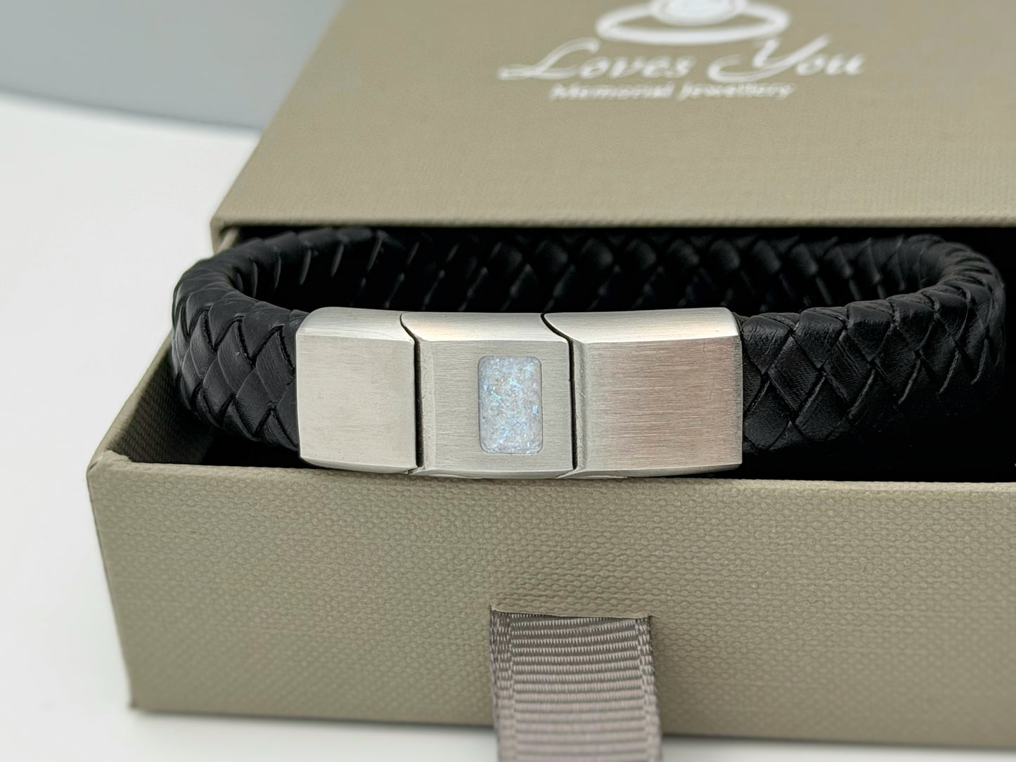 Brushed Stainless Steel Men’s Leather Bracelet