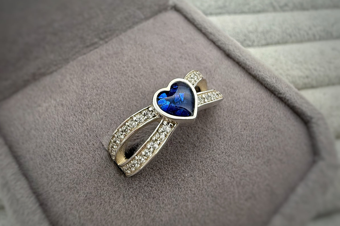 925 Silver Heart Split Crystal Ring