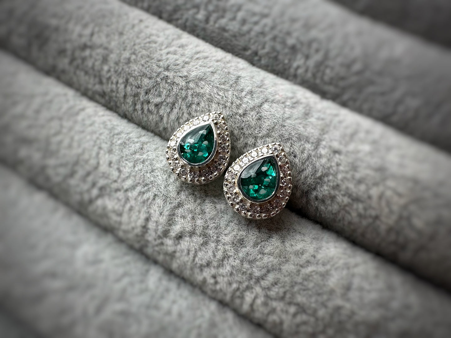 925 Silver Crystal Pear Drop Memorial Stud Earrings