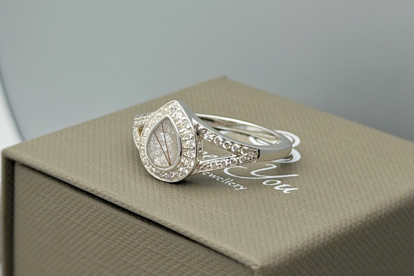 925 Silver Full Crystal Pear Split Band Ring