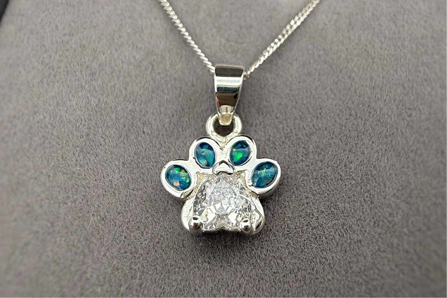 925 Silver Petite Heart Crystal Paw Print Pendant