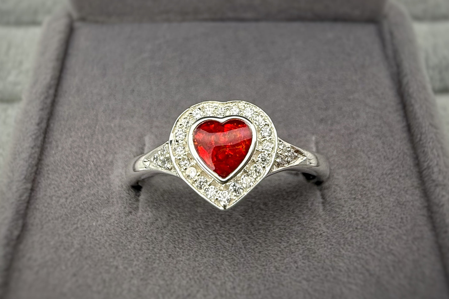 Silver Heart Crystal Halo Ring