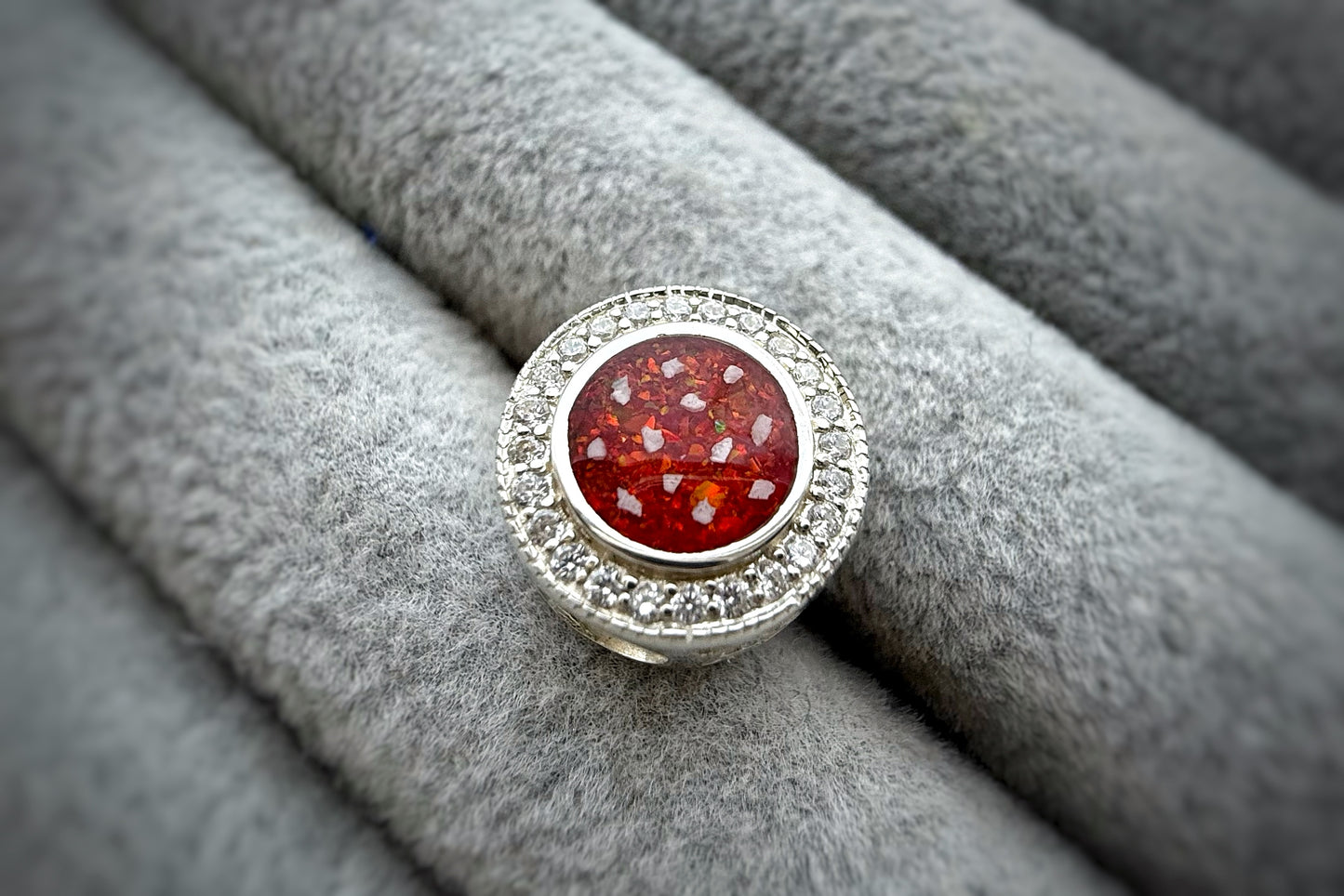 925 Silver Round Halo Filigree Crystal Charm
