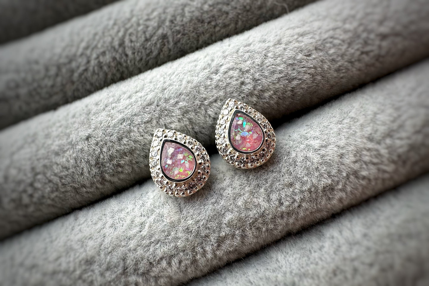 925 Silver Crystal Pear Drop Memorial Stud Earrings