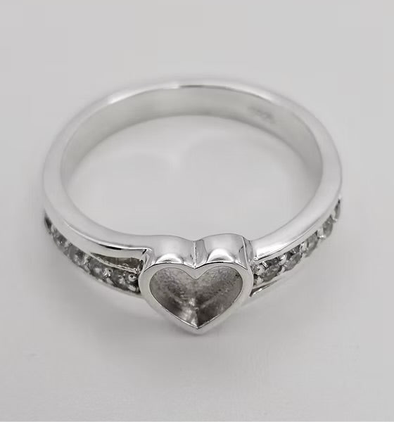 925 Silver Heart Accent Crystal Ring