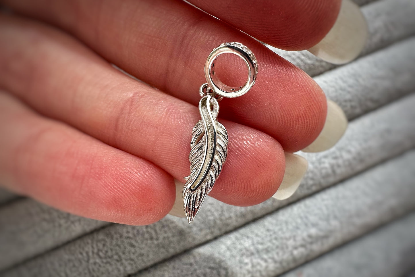 925 Silver Dangle Feather Charm