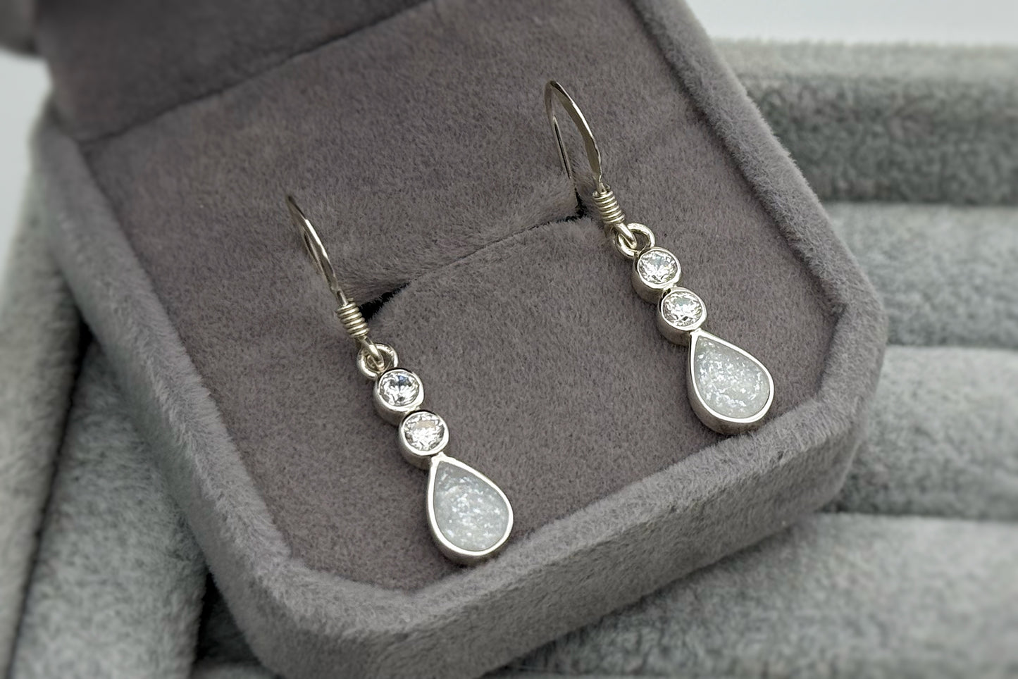 925 Silver Crystal Tear Drop Memorial Drop Earrings