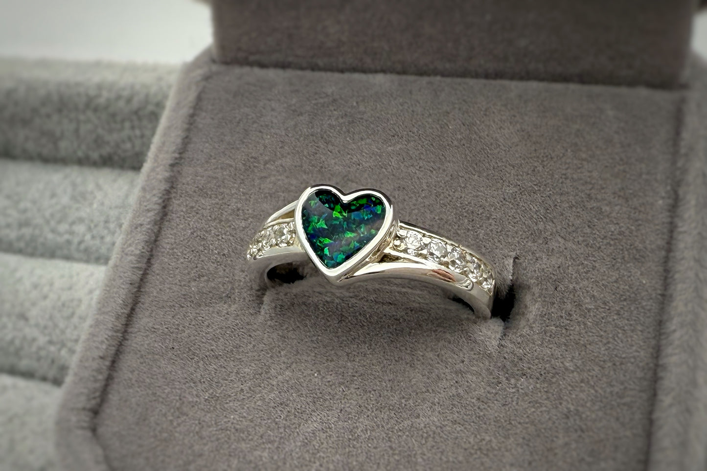 925 Silver Heart Accent Crystal Ring