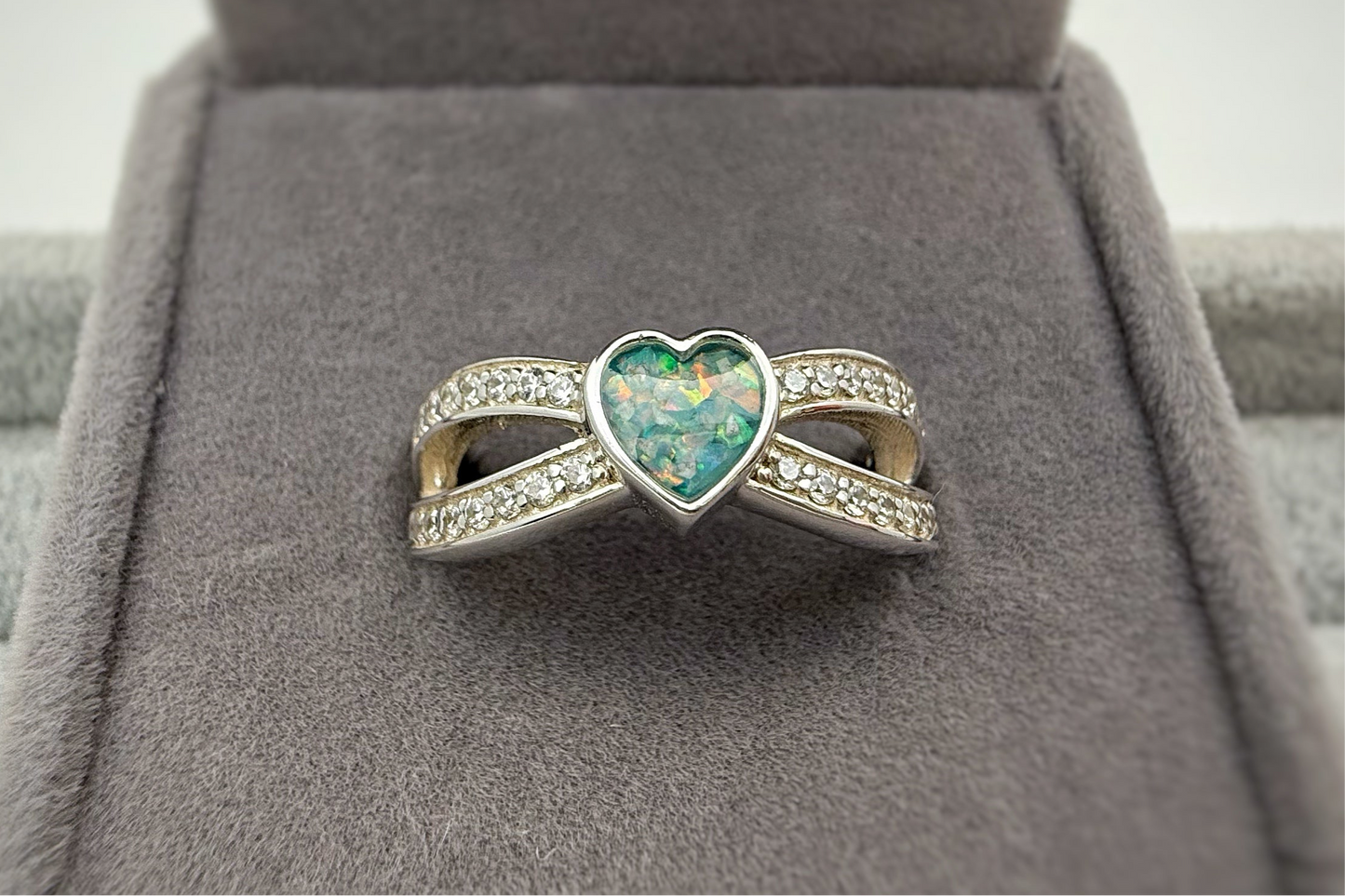 925 Silver Heart Split Crystal Ring