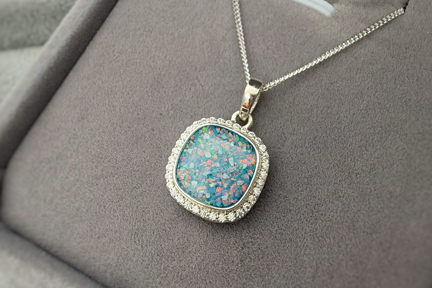 925 Silver Square Crystal Surround Pendant