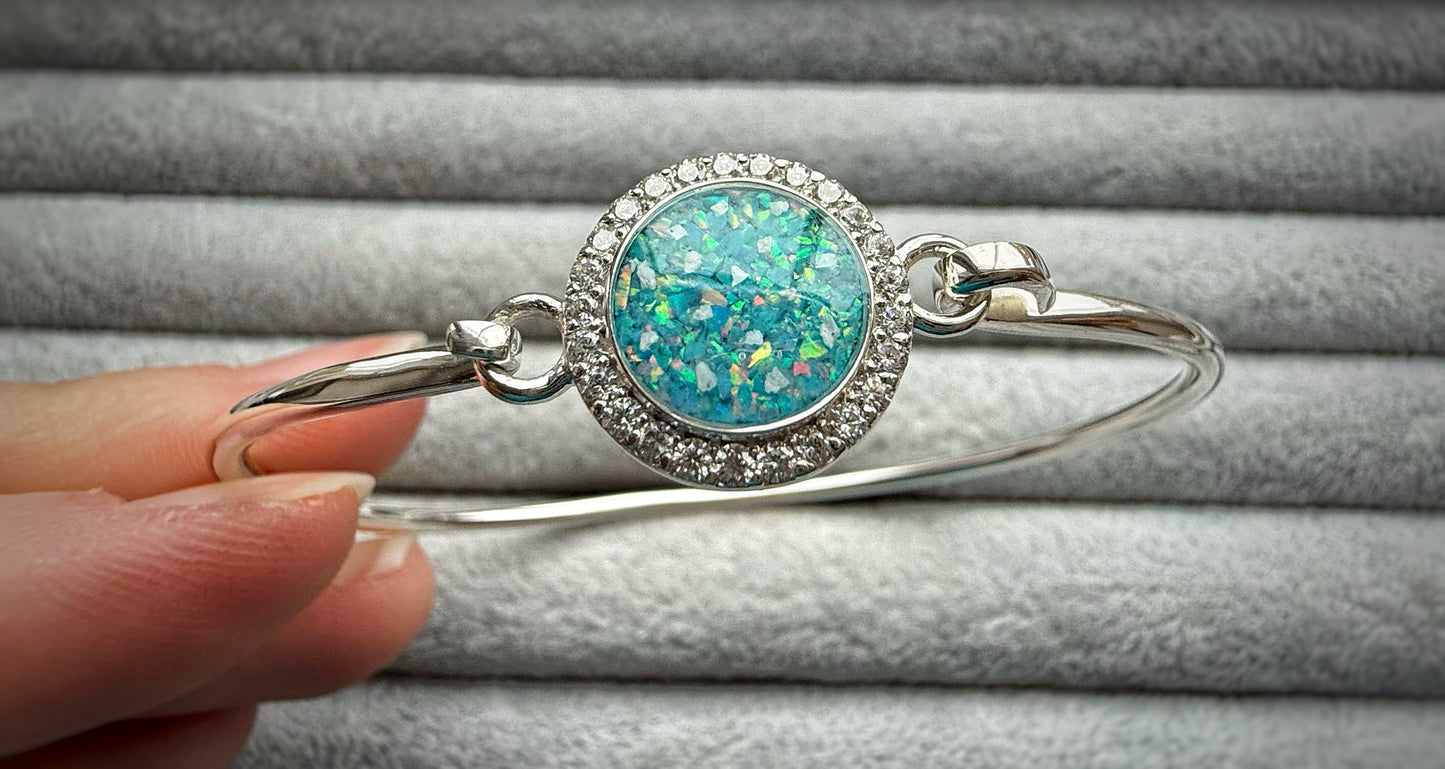 925 Silver Halo Cluster Crystal Bangle