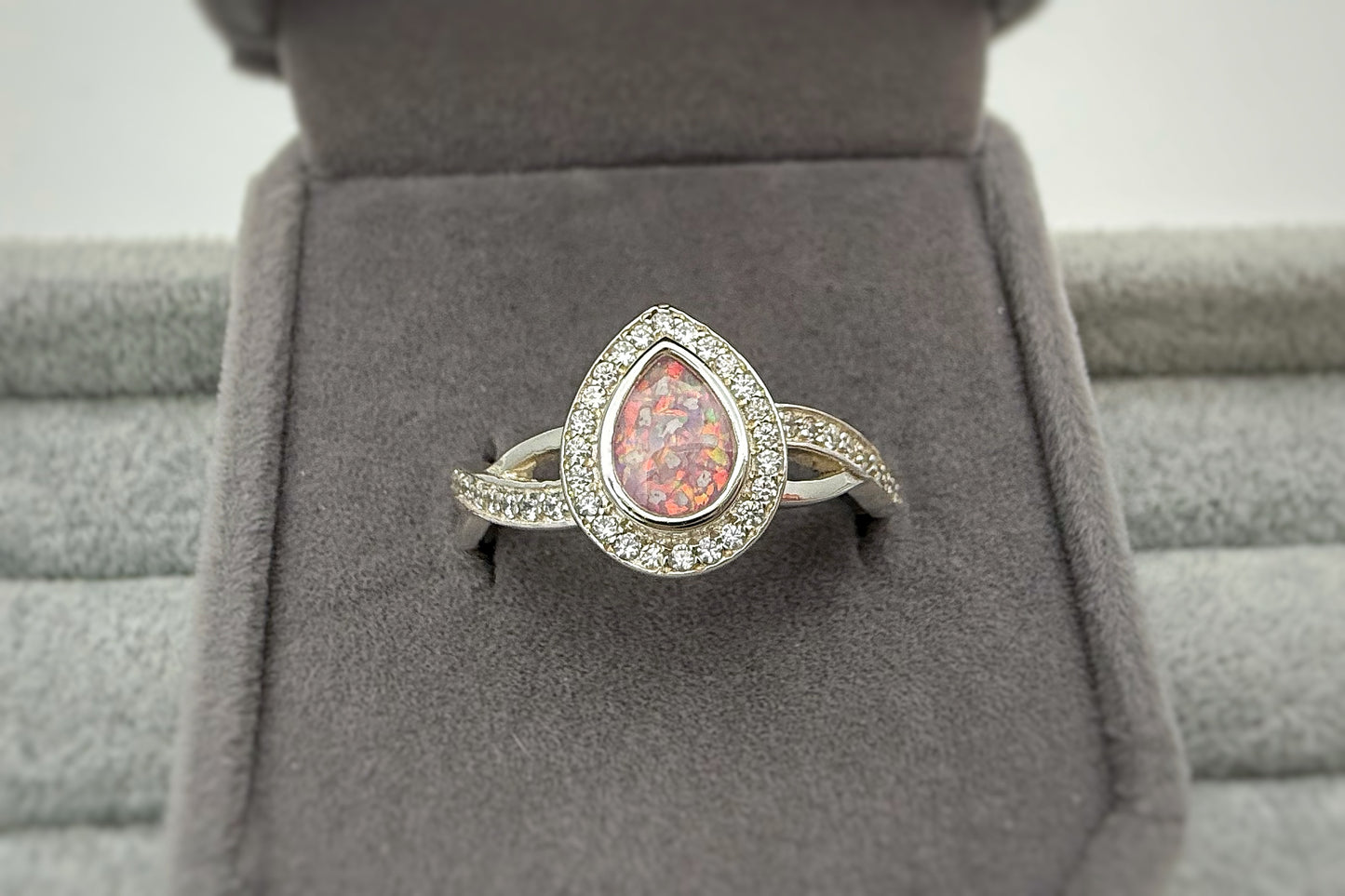 Silver Pear Crystal Crossover Ring