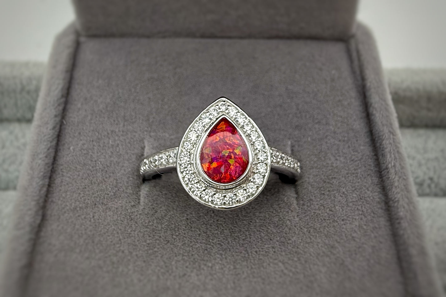 9k WHITE Gold Pear Drop Full Crystal Ring - Size P - RRP £415
