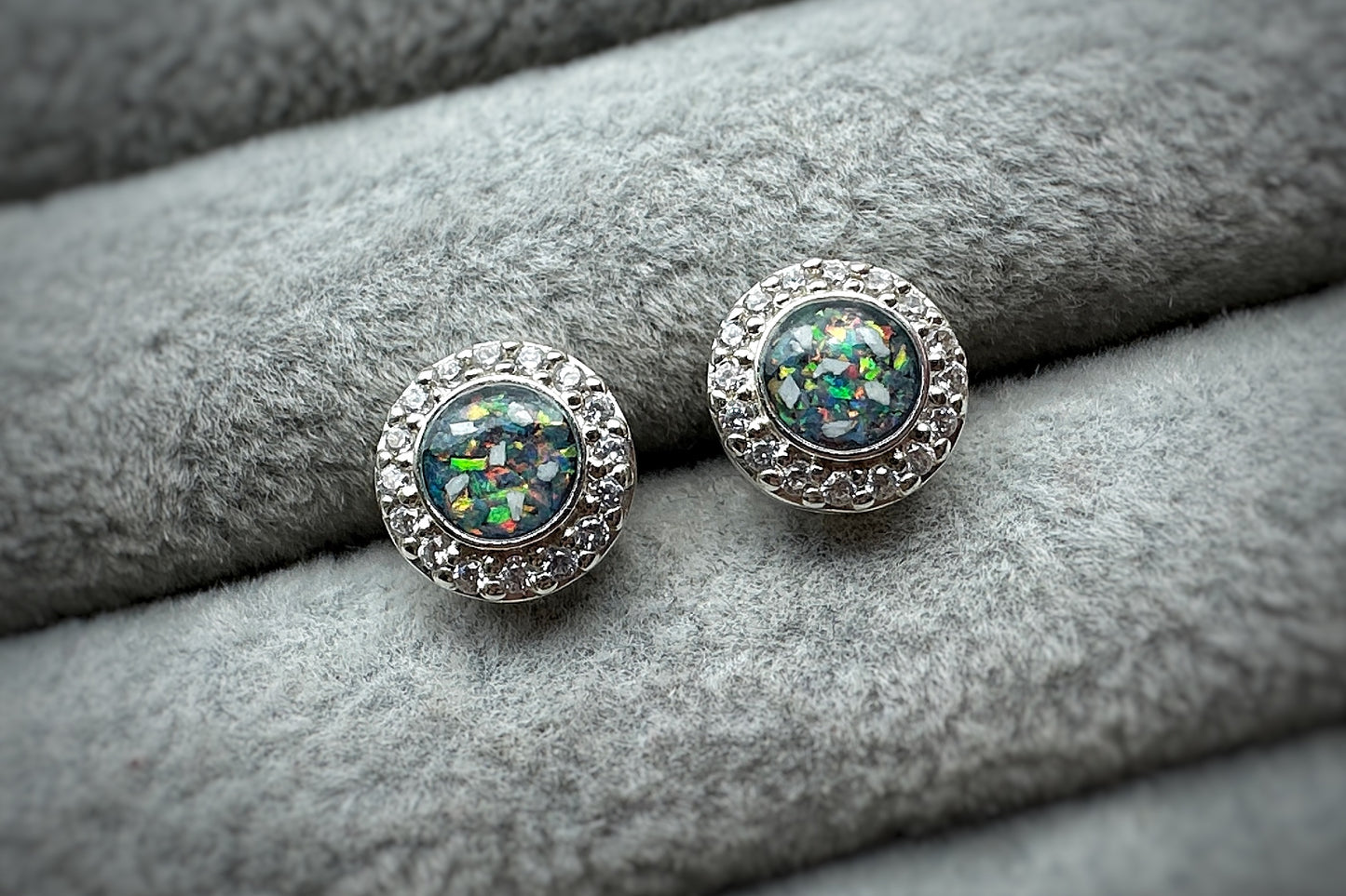 925 Silver Round Halo Crystal Earrings
