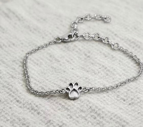 925 Silver Adjustable Belcher Chain Mini Paw-Print Bracelet
