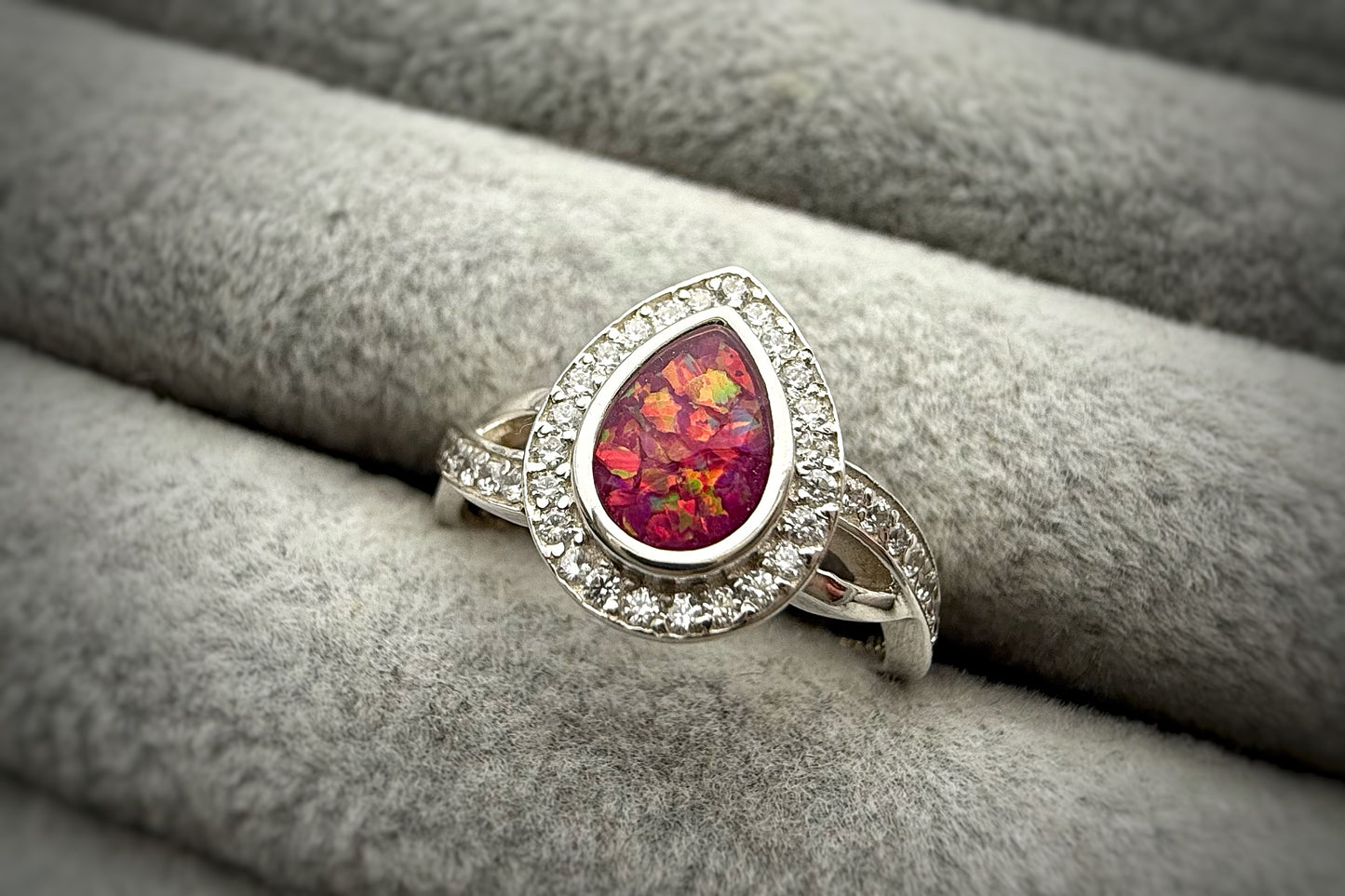 Silver Pear Crystal Crossover Ring