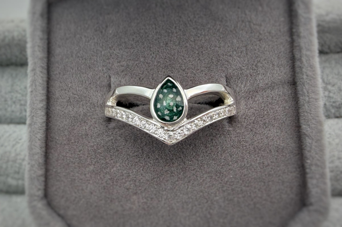 925 Silver Pear Crystal Wishbone Ring