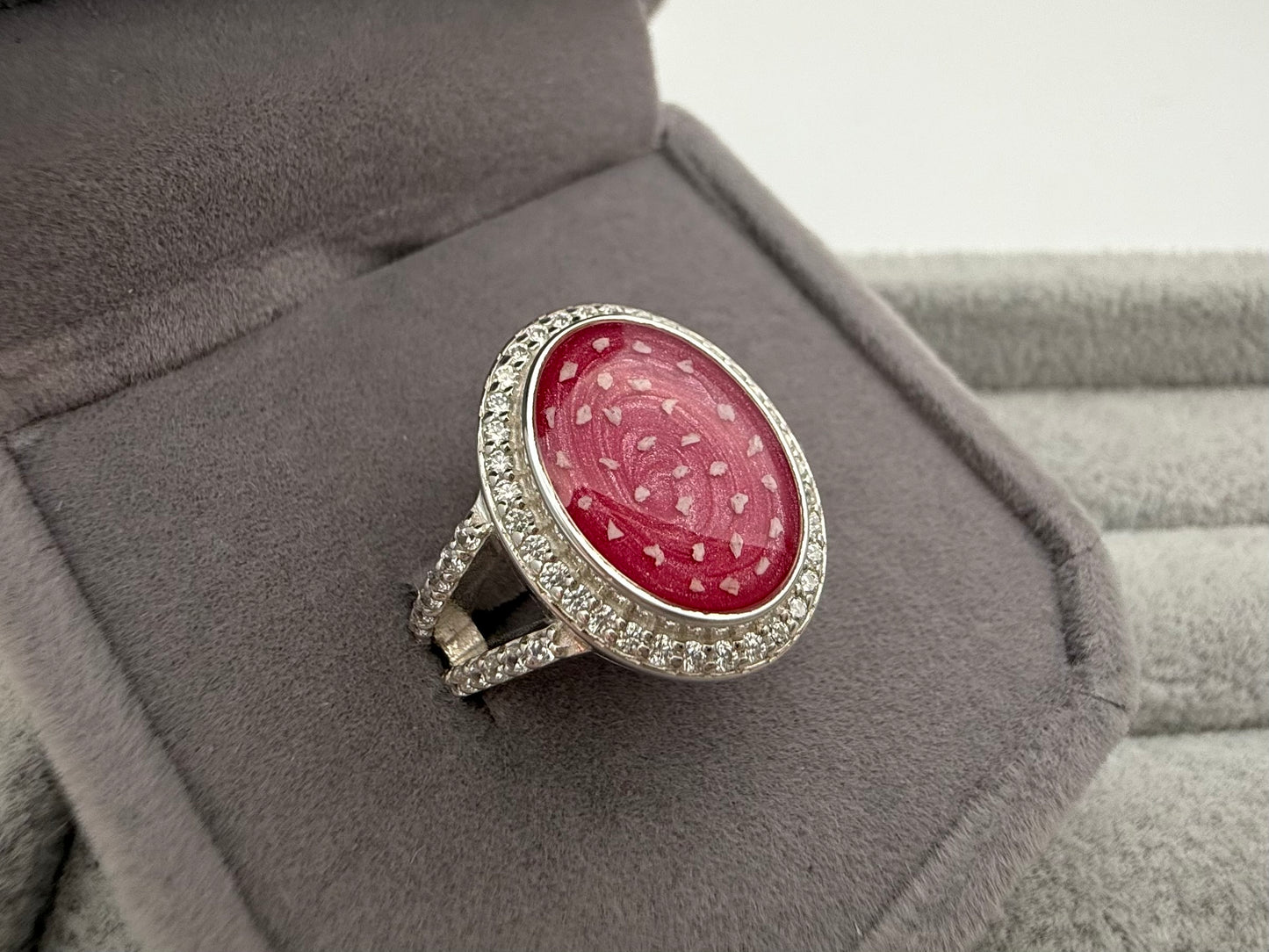 925 Silver Large Oval Crystal Statement Ring