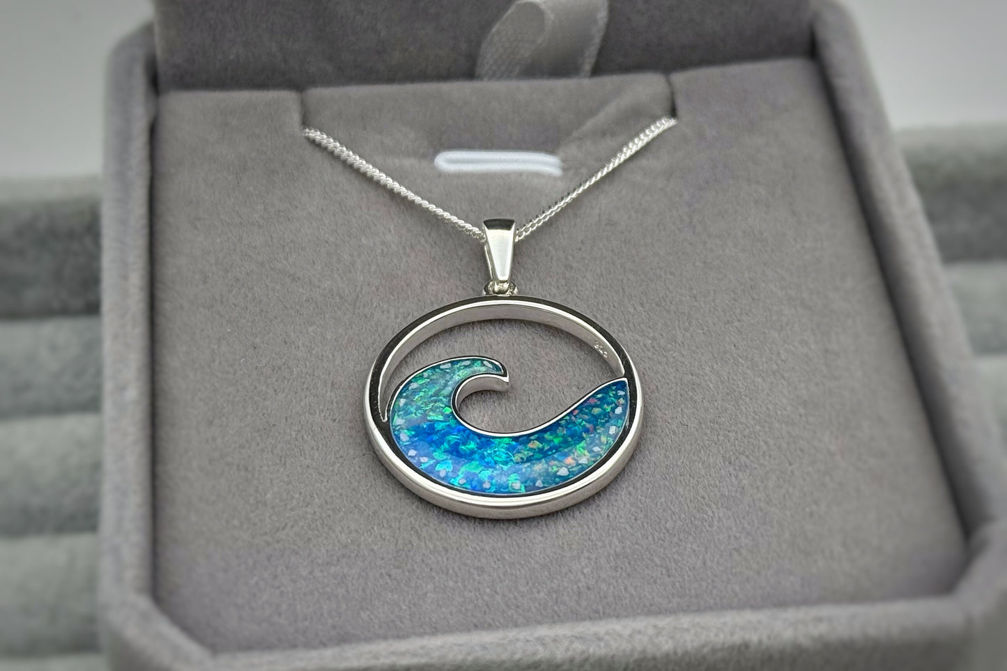 925 Silver Ocean Sea Wave Border Pendant