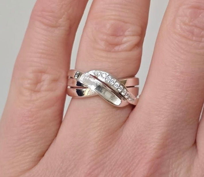 925 Silver Triple Band Crystal Ring