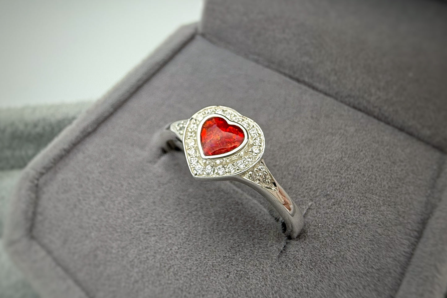 Silver Heart Crystal Halo Ring