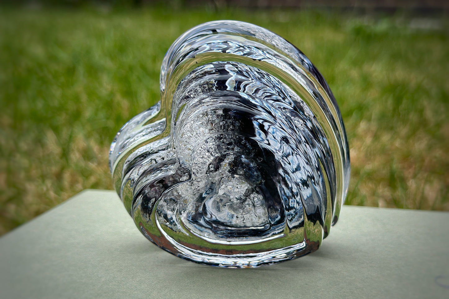 Crystal Glass Ashes Stepped Heart Paperweight