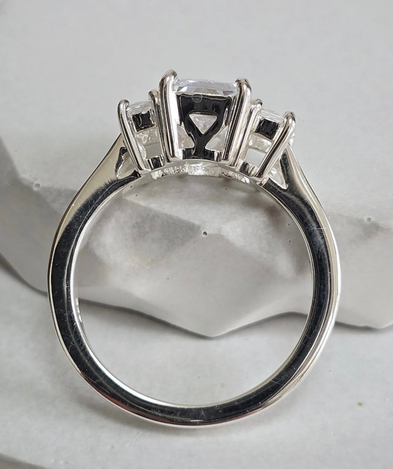 925 Silver Trio Emerald Solitaire Ring