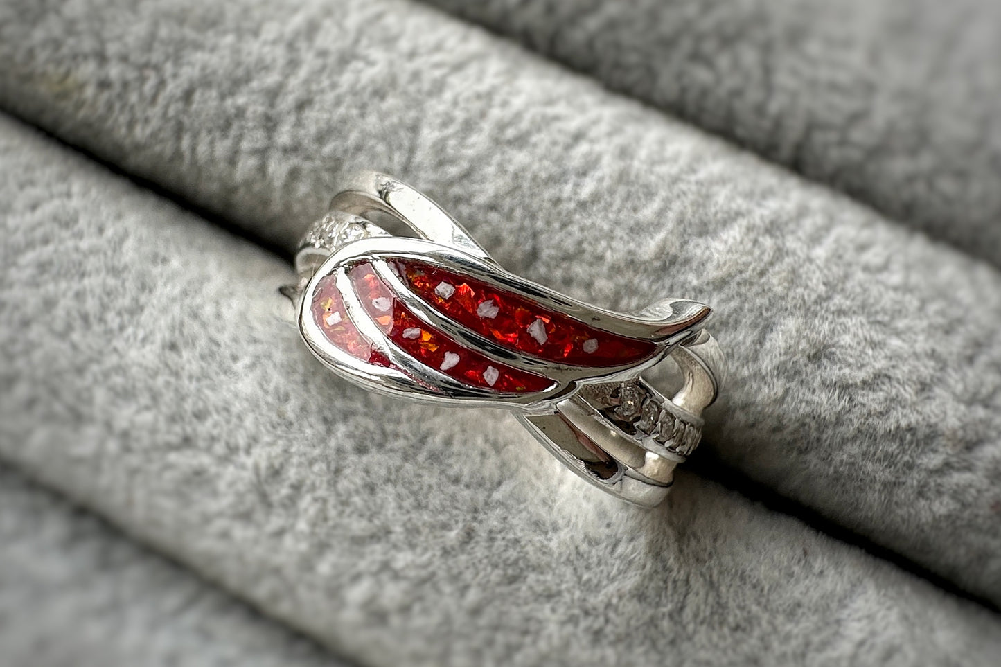 925 Silver Angel Wing Crystal Ring