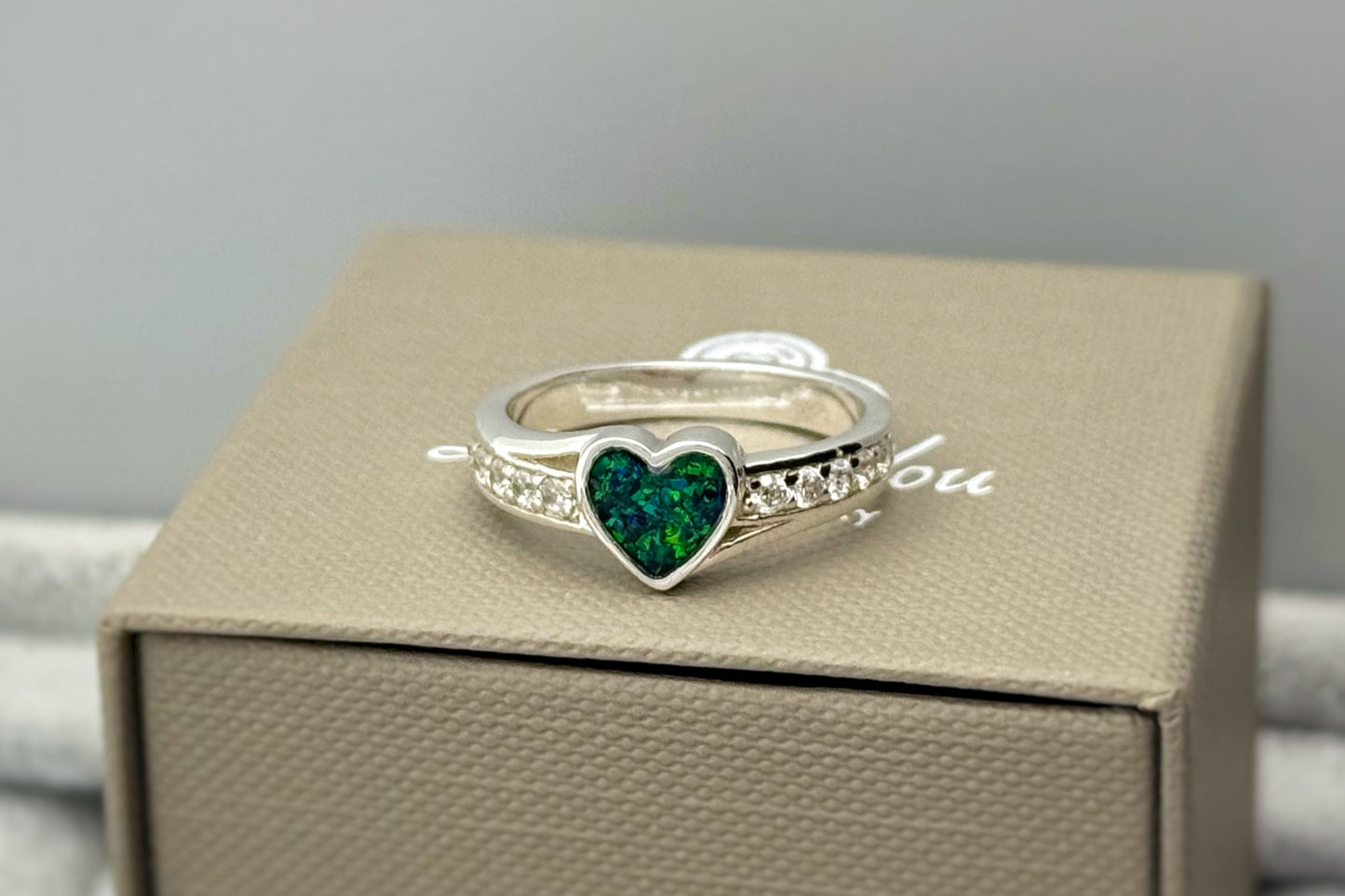 925 Silver Heart Accent Crystal Ring