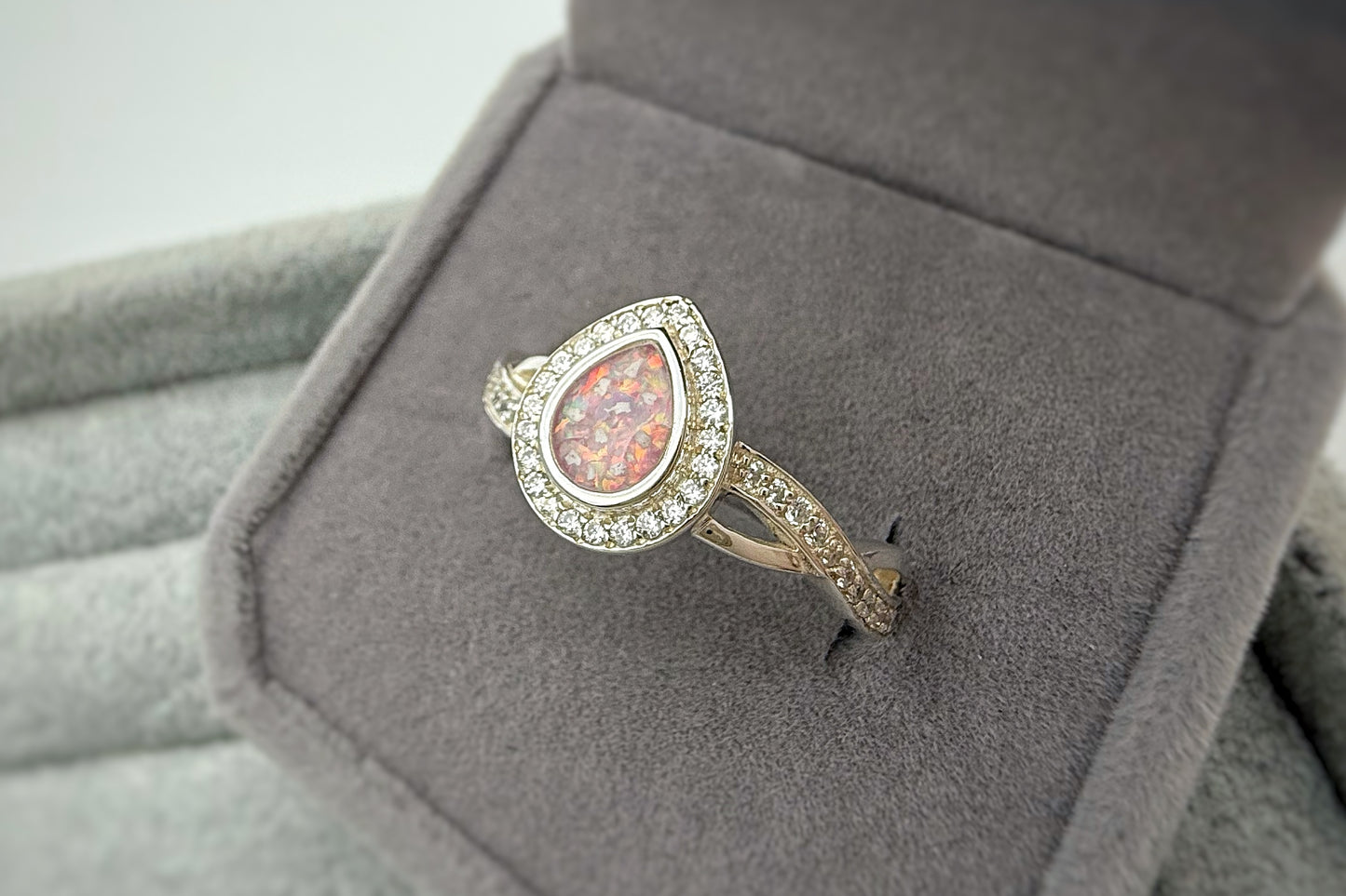 Silver Pear Crystal Crossover Ring